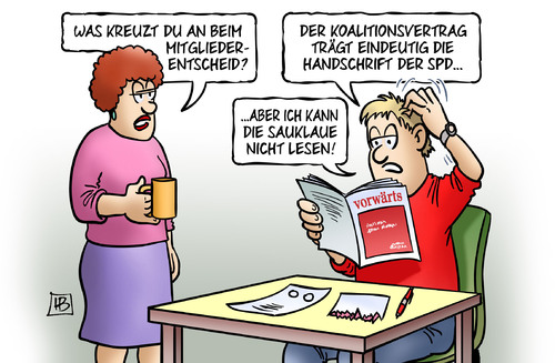 Cartoon: Sauklaue (medium) by Harm Bengen tagged sauklaue,mitgliederentscheid,grokowerbung,groko,werbung,sozialdemokraten,regionalkonferenzen,regionalkonferenz,koalitionsvertrag,mitgliederbefragung,abstimmen,schwarz,bundesregierung,rot,cdu,csu,spd,grosse,koalition,harm,bengen,cartoon,karikatur,sauklaue,mitgliederentscheid,grokowerbung,groko,werbung,sozialdemokraten,regionalkonferenzen,regionalkonferenz,koalitionsvertrag,mitgliederbefragung,abstimmen,schwarz,bundesregierung,rot,cdu,csu,spd,grosse,koalition,harm,bengen,cartoon,karikatur