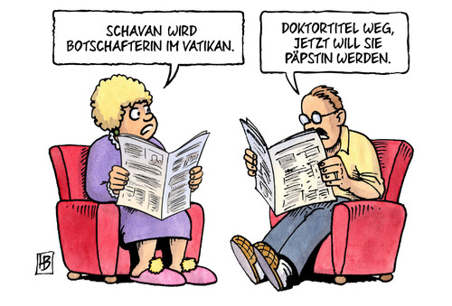 Cartoon: Schavan-Vatikan (medium) by Harm Bengen tagged karikatur,cartoon,bengen,harm,doktorarbeit,doktor,betrug,paepstin,papst,doktortitel,vatikan,diplomatie,botschafter,botschafterin,schavan,schavan,botschafterin,botschafter,diplomatie,vatikan,doktortitel,papst,paepstin,betrug,doktor,doktorarbeit,harm,bengen,cartoon,karikatur