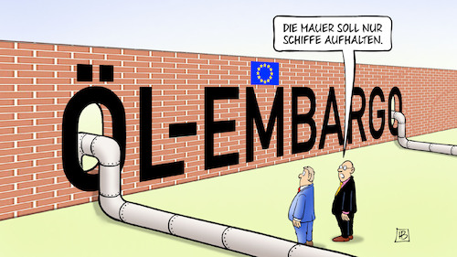 Cartoon: Schiffsembargo (medium) by Harm Bengen tagged mauer,ölembargo,embargo,schiffe,orban,pipeline,eu,europa,gipfel,sanktionen,ukraine,krieg,harm,bengen,cartoon,karikatur,mauer,ölembargo,embargo,schiffe,orban,pipeline,eu,europa,gipfel,sanktionen,ukraine,krieg,harm,bengen,cartoon,karikatur