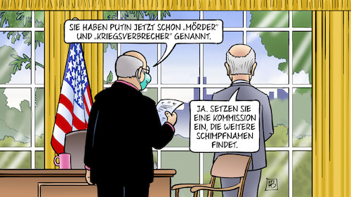 Cartoon: Schimpfnamen (medium) by Harm Bengen tagged putin,mörder,kriegsverbrecher,kommission,schimpfnamen,biden,usa,oval,office,russland,ukraine,krieg,angriff,harm,bengen,cartoon,karikatur,putin,mörder,kriegsverbrecher,kommission,schimpfnamen,biden,usa,oval,office,russland,ukraine,krieg,angriff,harm,bengen,cartoon,karikatur