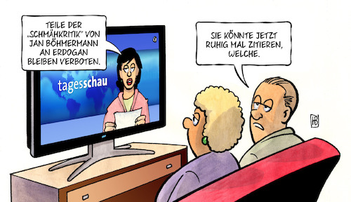 Cartoon: Schmähkritik weiter verboten (medium) by Harm Bengen tagged schmähkritik,jan,böhmermann,erdogan,verboten,gericht,gedicht,tv,tagesschau,zitieren,harm,bengen,cartoon,karikatur,schmähkritik,jan,böhmermann,erdogan,verboten,gericht,gedicht,tv,tagesschau,zitieren,harm,bengen,cartoon,karikatur