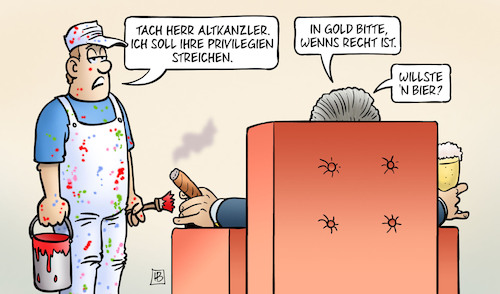 Cartoon: Schröder-Privilegien (medium) by Harm Bengen tagged altkanzler,schröder,privilegien,streichen,maler,gold,bier,gazprom,russland,ukraine,krieg,harm,bengen,cartoon,karikatur,altkanzler,schröder,privilegien,streichen,maler,gold,bier,gazprom,russland,ukraine,krieg,harm,bengen,cartoon,karikatur