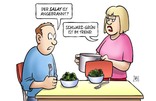 Cartoon: Schwarz-Grün-Trend (medium) by Harm Bengen tagged schwarz,grüne,trend,salat,angebrannt,essen,kochen,wahlen,parteien,harm,bengen,cartoon,karikatur,schwarz,grüne,trend,salat,angebrannt,essen,kochen,wahlen,parteien,harm,bengen,cartoon,karikatur