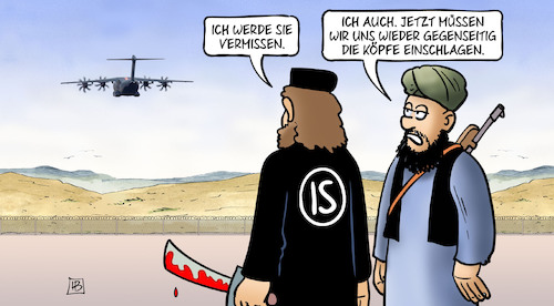 Cartoon: Schwerer Abschied (medium) by Harm Bengen tagged vermissen,abschied,köpfe,einschlagen,usa,terror,isis,islamisten,afghanistan,abzug,taliban,harm,bengen,cartoon,karikatur,vermissen,abschied,köpfe,einschlagen,usa,terror,isis,islamisten,afghanistan,abzug,taliban,harm,bengen,cartoon,karikatur