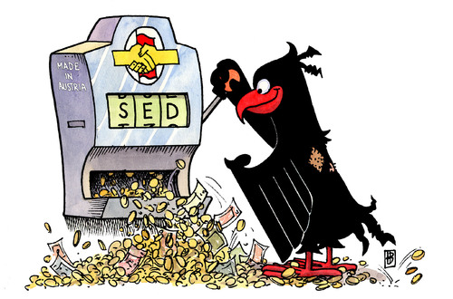 Cartoon: SED-Millionen (medium) by Harm Bengen tagged sed,millionen,bundesadler,haushalt,bank,austria,oesterreich,schweiz,gericht,slotmachine,spielautomat,einarmiger,bandit,geld,hinterziehung,betrug,sozialismus,gluecksspiel,sed,millionen,bundesadler,haushalt,bank,österreich,schweiz,gericht,spielautomat,hinterziehung,geld,betrug,sozialismus