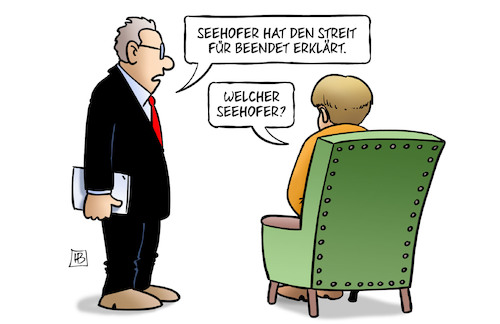 Cartoon: Seehofer beendet Streit (medium) by Harm Bengen tagged seehofer,streitbeendet,merkel,asylkompromiss,asylpolitik,unionsstreit,csu,cdu,spd,harm,bengen,cartoon,karikatur,seehofer,streitbeendet,merkel,asylkompromiss,asylpolitik,unionsstreit,csu,cdu,spd,harm,bengen,cartoon,karikatur