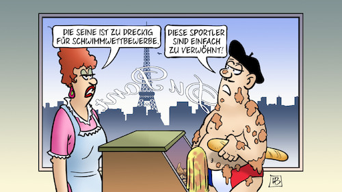 Cartoon: Seine zu dreckig (medium) by Harm Bengen tagged seine,dreckig,schwimmwettbewerbe,sportler,verwoehnt,baeckerei,olympia,paris,harm,bengen,cartoon,karikatur,seine,dreckig,schwimmwettbewerbe,sportler,verwoehnt,baeckerei,olympia,paris,harm,bengen,cartoon,karikatur