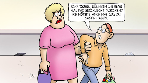 Cartoon: Selbstbestimmungsgesetz (medium) by Harm Bengen tagged selbstbestimmungsgesetz,geschlecht,tauschen,mann,frau,ehe,strasse,harm,bengen,cartoon,karikatur,selbstbestimmungsgesetz,geschlecht,tauschen,mann,frau,ehe,strasse,harm,bengen,cartoon,karikatur