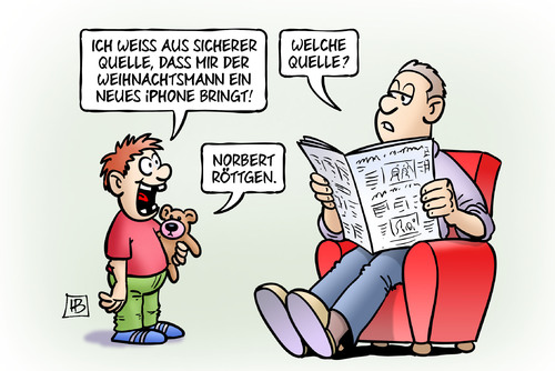 Cartoon: Sichere Quelle (medium) by Harm Bengen tagged sichere,quelle,weihnachtsmann,kind,vater,iphone,norbert,röttgen,merkel,kandidatur,ankündigung,harm,bengen,cartoon,karikatur,sichere,quelle,weihnachtsmann,kind,vater,iphone,norbert,röttgen,merkel,kandidatur,ankündigung,harm,bengen,cartoon,karikatur