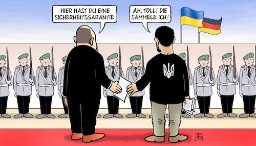 Cartoon: Sicherheitsgarantie (medium) by Harm Bengen tagged sicherheitsgarantie,scholz,selenskyj,staatsbesuch,krieg,ukraine,russland,harm,bengen,cartoon,karikatur,sicherheitsgarantie,scholz,selenskyj,staatsbesuch,krieg,ukraine,russland,harm,bengen,cartoon,karikatur