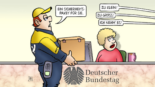 Cartoon: Sicherheitspaket im Bundestag (medium) by Harm Bengen tagged sicherheitspaket,bundestag,klein,gross,postbote,paketbote,dhl,harm,bengen,cartoon,karikatur,sicherheitspaket,bundestag,klein,gross,postbote,paketbote,dhl,harm,bengen,cartoon,karikatur