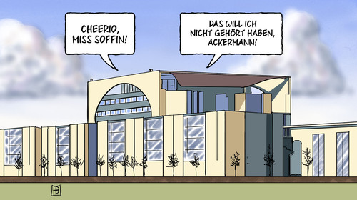 Cartoon: SoFFin-Neuauflage (medium) by Harm Bengen tagged soffin,neuauflage,bankenrettungsschirm,krise,schulden,ackermann,merkel,kanzleramt,soffin,neuauflage,bankenrettungsschirm,schulden,krise,ackermann,kanzleramt,merkel