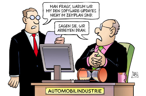 Cartoon: Software-Update-Zeitplan (medium) by Harm Bengen tagged software,update,zeitplan,dieselskandal,abgaswerte,betrug,automobilindustrie,harm,bengen,cartoon,karikatur,software,update,zeitplan,dieselskandal,abgaswerte,betrug,automobilindustrie,harm,bengen,cartoon,karikatur