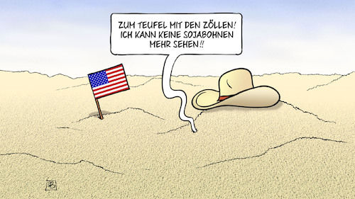 Cartoon: Sojabohnen (medium) by Harm Bengen tagged zölle,zoll,usa,china,sojabohnen,amerikanische,farmer,handelsstreit,harm,bengen,cartoon,karikatur,zölle,zoll,usa,china,sojabohnen,amerikanische,farmer,handelsstreit,harm,bengen,cartoon,karikatur