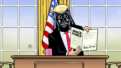 Cartoon: Space-Force-Dekret (medium) by Harm Bengen tagged space,force,dekret,trump,usa,weltraumkrieg,starwars,darth,vader,harm,bengen,cartoon,karikatur,space,force,dekret,trump,usa,weltraumkrieg,starwars,darth,vader,harm,bengen,cartoon,karikatur