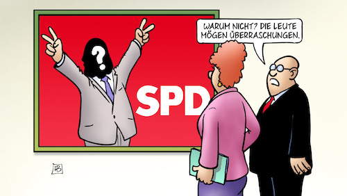 Cartoon: SPD-Überraschung (medium) by Harm Bengen tagged überraschungen,wahlplakat,fragezeichen,rätsel,spd,scholz,kanzlerkandidatur,pistorius,olaf,harm,bengen,cartoon,karikatur,überraschungen,wahlplakat,fragezeichen,rätsel,spd,scholz,kanzlerkandidatur,pistorius,olaf,harm,bengen,cartoon,karikatur