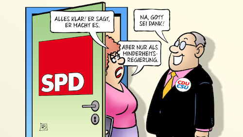 Cartoon: SPD machts (medium) by Harm Bengen tagged minderheitsregierung,spd,regierung,jamaika,cdu,csu,fdp,gruene,koalition,sondierungen,harm,bengen,cartoon,karikatur,minderheitsregierung,spd,regierung,jamaika,cdu,csu,fdp,gruene,koalition,sondierungen,harm,bengen,cartoon,karikatur