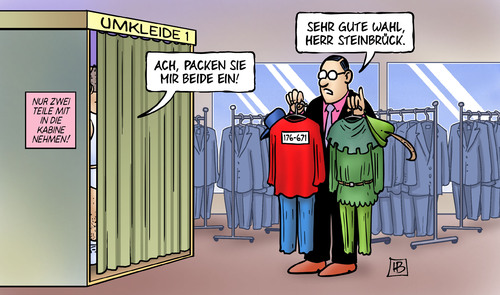 Cartoon: Steinbrücks Bankenkonzept (medium) by Harm Bengen tagged steinbrück,spd,kanzlerkandidatur,bankenkonzept,bankenkrise,schulden,robin,hood,panzerknacker,kostüm,anzug,bankenregulierung,weltfinanzkrise,hochgeschwindigkeitshandel,zocker,börsen,hedgefonds,invertmentbanking,harm,bengen,cartoon,karikatur,steinbrück,spd,kanzlerkandidatur,bankenkonzept,bankenkrise,schulden,robin,hood,panzerknacker,kostüm,anzug,bankenregulierung,weltfinanzkrise,hochgeschwindigkeitshandel,zocker,börsen,hedgefonds,invertmentbanking,harm,bengen,cartoon,karikatur