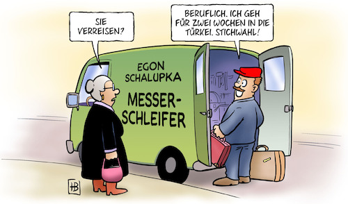 Cartoon: Stichwahl Türkei (medium) by Harm Bengen tagged stichwahl,türkei,verreisen,messerschleifer,schalupka,susemil,harm,bengen,cartoon,karikatur,stichwahl,türkei,verreisen,messerschleifer,schalupka,susemil,harm,bengen,cartoon,karikatur