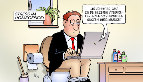 Cartoon: Stress im Homeoffice (medium) by Harm Bengen tagged stress,homeoffice,arbeitnehmer,klo,toilette,dgb,studie,harm,bengen,cartoon,karikatur,stress,homeoffice,arbeitnehmer,klo,toilette,dgb,studie,harm,bengen,cartoon,karikatur