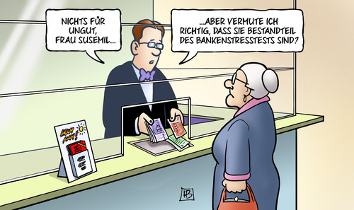 Cartoon: Stresstest 2014 (medium) by Harm Bengen tagged stresstest,bankenstresstest,kundin,bankangestellter,bank,frau,susemil,harm,bengen,cartoon,karikatur,stresstest,bankenstresstest,kundin,bankangestellter,bank,frau,susemil,harm,bengen,cartoon,karikatur