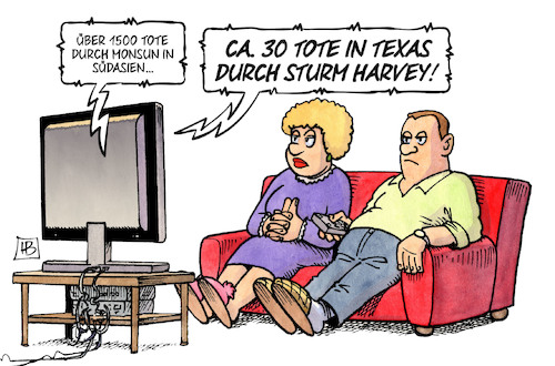 Cartoon: Sturm-Opfer (medium) by Harm Bengen tagged tote,monsun,in,südasien,texas,sturm,harvey,usa,gewichtung,wahrnehmung,nachrichten,tv,harm,bengen,cartoon,karikatur,tote,monsun,in,südasien,texas,sturm,harvey,usa,gewichtung,wahrnehmung,nachrichten,tv,harm,bengen,cartoon,karikatur