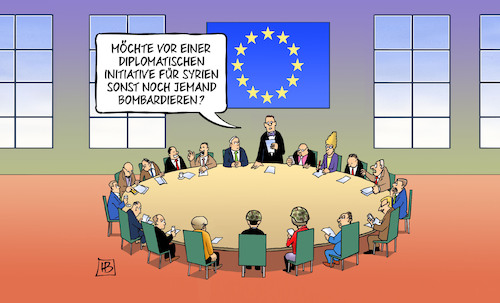 Cartoon: Syrien-Diplomatie (medium) by Harm Bengen tagged initiative,europa,bombardieren,macron,may,frankreich,gb,uk,syrien,raketen,bombardierung,vermittler,diplomatie,harm,bengen,cartoon,karikatur,initiative,europa,bombardieren,macron,may,frankreich,gb,uk,syrien,raketen,bombardierung,vermittler,diplomatie,harm,bengen,cartoon,karikatur