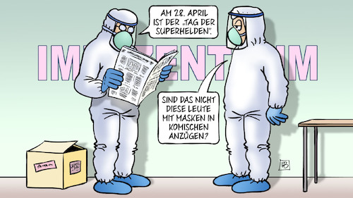 Cartoon: Tag der Superhelden (medium) by Harm Bengen tagged 28,april,tag,der,superhelden,masken,komische,anzüge,impfzentrum,zeitung,lesen,impfen,corona,harm,bengen,cartoon,karikatur,28,april,tag,der,superhelden,masken,komische,anzüge,impfzentrum,zeitung,lesen,impfen,corona,harm,bengen,cartoon,karikatur