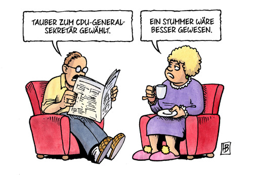 Cartoon: Tauber (medium) by Harm Bengen tagged bengen,karikatur,cartoon,harm,parteitag,stummer,tauber,generalsekretär,cdu,cdu,generalsekretär,tauber,stummer,parteitag,harm,bengen,cartoon,karikatur