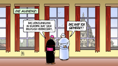 Cartoon: Tebartz-Audienz (medium) by Harm Bengen tagged audienz,konsumklima,europa,papst,franz,peter,tebartz,van,elst,kosten,bischofssitz,badewanne,klerus,prunk,protz,protzbau,geld,kirchensteuer,armut,demut,bescheidenheit,katholisch,kirche,religion,limburger,limburg,bischof,harm,bengen,cartoon,karikatur,audienz,konsumklima,europa,papst,franz,peter,tebartz,van,elst,kosten,bischofssitz,badewanne,klerus,prunk,protz,protzbau,geld,kirchensteuer,armut,demut,bescheidenheit,katholisch,kirche,religion,limburger,limburg,bischof,harm,bengen,cartoon,karikatur