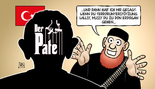 Cartoon: Terror-Pate (medium) by Harm Bengen tagged terrorunterstützung,don,erdogan,pate,türkei,islamisten,bnd,anfrage,linke,innenministerium,bundesregierung,harm,bengen,cartoon,karikatur,terrorunterstützung,don,erdogan,pate,türkei,islamisten,bnd,anfrage,linke,innenministerium,bundesregierung,harm,bengen,cartoon,karikatur