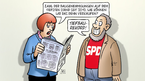 Cartoon: Tiefbaurekord (medium) by Harm Bengen tagged zahl,baugenehmigungen,tiefster,stand,verkaufen,spd,tiefbaurekord,wohnen,wohnungsbau,mieten,harm,bengen,cartoon,karikatur,zahl,baugenehmigungen,tiefster,stand,verkaufen,spd,tiefbaurekord,wohnen,wohnungsbau,mieten,harm,bengen,cartoon,karikatur