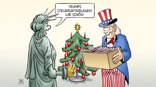 Cartoon: Trump-Geschenk (medium) by Harm Bengen tagged trump,steuerunterlagen,geschenk,weihnachten,uncle,sam,freiheitstatue,harm,bengen,cartoon,karikatur,trump,steuerunterlagen,geschenk,weihnachten,uncle,sam,freiheitstatue,harm,bengen,cartoon,karikatur