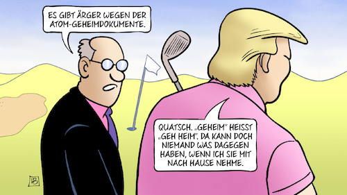 Cartoon: Trumps Geheimdokumente (medium) by Harm Bengen tagged atomwaffen,geheimdokumente,geh,heim,trump,golfplatz,razzia,durchsuchungen,fbi,spionage,harm,bengen,cartoon,karikatur,atomwaffen,geheimdokumente,geh,heim,trump,golfplatz,razzia,durchsuchungen,fbi,spionage,harm,bengen,cartoon,karikatur