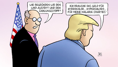 Cartoon: Trumps Malariamittel (medium) by Harm Bengen tagged who,austritt,zahlungsstopp,usa,trump,geld,malaria,smarties,corona,coronavirus,ansteckung,pandemie,epidemie,krankheit,schaden,harm,bengen,cartoon,karikatur,who,austritt,zahlungsstopp,usa,trump,geld,malaria,smarties,corona,coronavirus,ansteckung,pandemie,epidemie,krankheit,schaden,harm,bengen,cartoon,karikatur