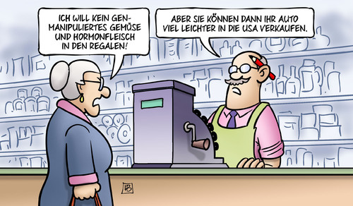 Cartoon: TTIP und Auto (medium) by Harm Bengen tagged genmanipuliert,gemüse,hormonfleisch,auto,verkaufen,susemil,ttip,freihandelsabkommen,verhandlungen,demokratie,europa,usa,harm,bengen,cartoon,karikatur,genmanipuliert,gemüse,hormonfleisch,auto,verkaufen,susemil,ttip,freihandelsabkommen,verhandlungen,demokratie,europa,usa,harm,bengen,cartoon,karikatur