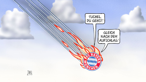 Cartoon: Tuchel geht (medium) by Harm Bengen tagged tuchel,aufschlag,fcb,bayern,münchen,komet,absturz,feuer,flammen,trainerentlassung,fussball,bundesliga,harm,bengen,cartoon,karikatur,tuchel,aufschlag,fcb,bayern,münchen,komet,absturz,feuer,flammen,trainerentlassung,fussball,bundesliga,harm,bengen,cartoon,karikatur