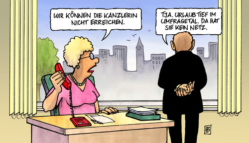 Cartoon: Umfragetal (medium) by Harm Bengen tagged umfragetal,kanzlerin,koalition,urlaub,tal,umfrage,deutschlandtrend,ard,verlieren,verlust,mehrheit,telefon,netz,verbindung,umfrage,kanzlerin,koalition,urlaub,deutschlandtrend,verlust,mehrheit,telefon,verbindung