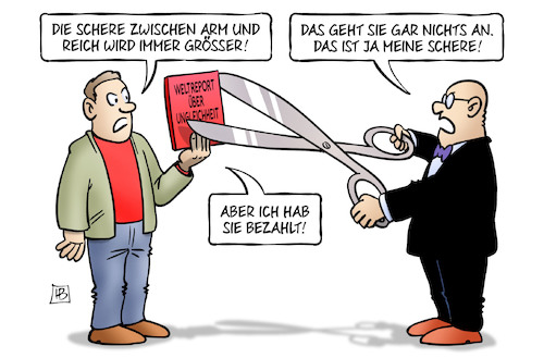 Cartoon: Ungleichheitsreport (medium) by Harm Bengen tagged ungleichheitsreport,piketty,schere,zwischen,arm,reich,weltreport,ungleichheit,armut,oxfam,kapitalismuskritik,harm,bengen,cartoon,karikatur,ungleichheitsreport,piketty,schere,zwischen,arm,reich,weltreport,ungleichheit,armut,oxfam,kapitalismuskritik,harm,bengen,cartoon,karikatur