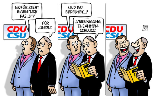 Cartoon: Union lt. Duden (medium) by Harm Bengen tagged union,duden,vereinigung,zusammenschluss,cdu,csu,streit,lachen,harm,bengen,cartoon,karikatur,union,duden,vereinigung,zusammenschluss,cdu,csu,streit,lachen,harm,bengen,cartoon,karikatur