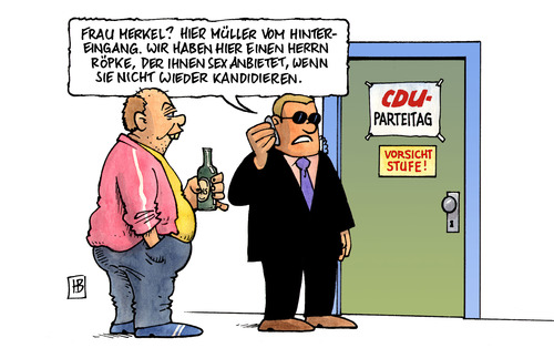 Cartoon: Unmoralisches Angebot (medium) by Harm Bengen tagged unmoralisch,angebot,cdu,parteitag,merkel,sicherheitsbeamter,bodyguard,leibwächter,hintereingang,charlotte,roche,wulff,bundespräsident,unterschrift,atomgesetz,unmoralisches angebot,cdu,parteitag,angela merkel,sicherheitsbeamter,bodyguard,leibwächter,hintereingang,sex,charlotte,bundespräsident,unterschrift,atomgesetz,wulff,charlotte roche,akw,atomkraft,unmoralisches,angebot,angela,merkel,roche