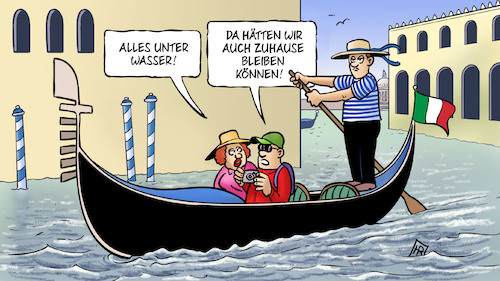 Cartoon: Unter Wasser (medium) by Harm Bengen tagged italien,gondel,touristen,urlaub,regen,dauerregen,hochwasser,harm,bengen,cartoon,karikatur,italien,gondel,touristen,urlaub,regen,dauerregen,hochwasser,harm,bengen,cartoon,karikatur