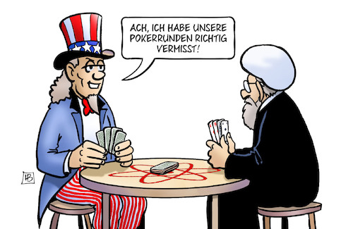 Cartoon: USA-Iran-Atompoker (medium) by Harm Bengen tagged usa,iran,atompoker,uncle,sam,rohani,pokerrunden,atomdeal,harm,bengen,cartoon,karikatur,usa,iran,atompoker,uncle,sam,rohani,pokerrunden,atomdeal,harm,bengen,cartoon,karikatur