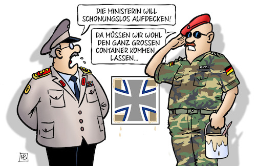 Cartoon: V.d.L. deckt auf (medium) by Harm Bengen tagged schonungslos,aufdecken,container,hakenkreuz,nazis,rechts,von,der,leyen,kritik,verteidigungsministerin,bundeswehr,soldaten,harm,bengen,cartoon,karikatur,schonungslos,aufdecken,container,hakenkreuz,nazis,rechts,von,der,leyen,kritik,verteidigungsministerin,bundeswehr,soldaten,harm,bengen,cartoon,karikatur