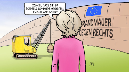 Cartoon: V.d.L. und Brandmauer (medium) by Harm Bengen tagged brandmauer,vdl,leyen,europa,rechts,melonis,abrissbirne,europawahl,harm,bengen,cartoon,karikatur,brandmauer,vdl,leyen,europa,rechts,melonis,abrissbirne,europawahl,harm,bengen,cartoon,karikatur