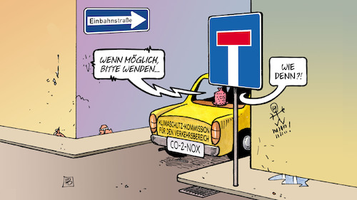 Cartoon: Verkehr-Klima-Kommission (medium) by Harm Bengen tagged klimaschutz,kommission,verkehrsbereich,wenden,navi,co2,nox,sackgasse,einbahnstrasse,kfz,auto,umweltschutz,harm,bengen,cartoon,karikatur,klimaschutz,kommission,verkehrsbereich,wenden,navi,co2,nox,sackgasse,einbahnstrasse,kfz,auto,umweltschutz,harm,bengen,cartoon,karikatur