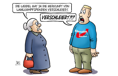 Cartoon: Verschleiert (medium) by Harm Bengen tagged weidel,afd,herkunft,wahlkampfspenden,verschleiert,strohmann,betrug,islamophob,rechtsradikal,susemil,harm,bengen,cartoon,karikatur,weidel,afd,herkunft,wahlkampfspenden,verschleiert,strohmann,betrug,islamophob,rechtsradikal,susemil,harm,bengen,cartoon,karikatur