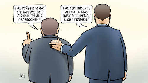 Cartoon: Vertrauen für Laschet (medium) by Harm Bengen tagged präsidium,vollstes,vertrauen,ausgesprochen,armin,mitleid,laschet,söder,entscheidung,cdu,csu,kanzlerkandidatur,harm,bengen,cartoon,karikatur,präsidium,vollstes,vertrauen,ausgesprochen,armin,mitleid,laschet,söder,entscheidung,cdu,csu,kanzlerkandidatur,harm,bengen,cartoon,karikatur