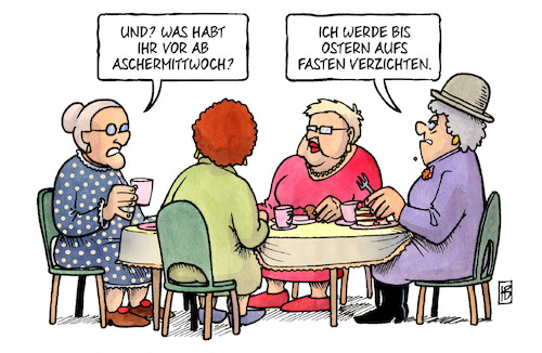 Cartoon: Verzicht (medium) by Harm Bengen tagged aschermittwoch,karneval,fasching,ostern,fasten,verzichten,susemil,kaffeeklatsch,harm,bengen,cartoon,karikatur,aschermittwoch,karneval,fasching,ostern,fasten,verzichten,susemil,kaffeeklatsch,harm,bengen,cartoon,karikatur