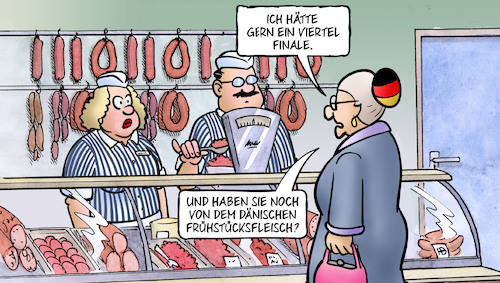 Cartoon: Viertelfinale 2024 (medium) by Harm Bengen tagged dänisches,frühstücksfleisch,susemil,schlachter,metzger,viertelfinale,fussball,em,deutschland,daenemark,harm,bengen,cartoon,karikatur,dänisches,frühstücksfleisch,susemil,schlachter,metzger,viertelfinale,fussball,em,deutschland,daenemark,harm,bengen,cartoon,karikatur